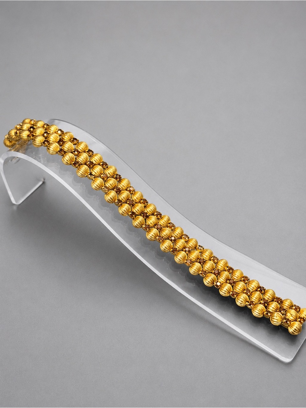 Vintage Gold Beaded Statement Bracelet with Amber stones